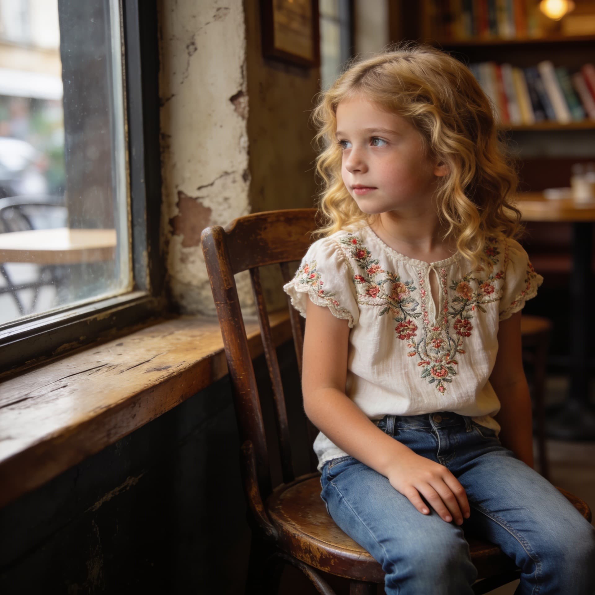 A child in an embroidered top
